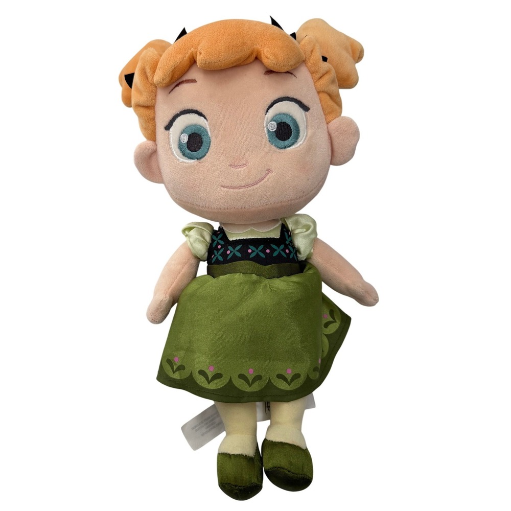 Disney Frozen Anna Plush Doll 14" Green Dress Orange Pigtails Stuffed Toy 012